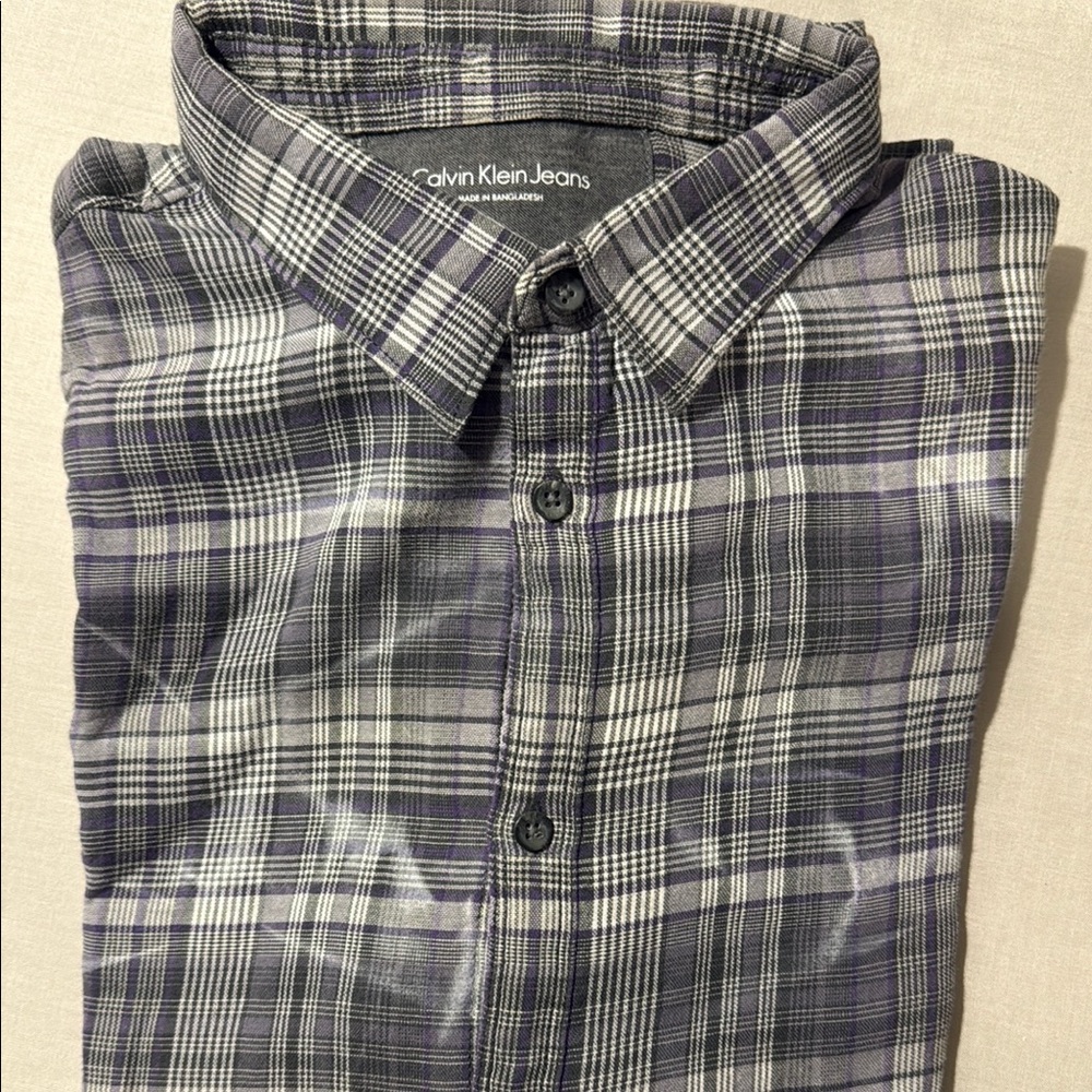 Calvin Klein Gray and Purple Plaid Shirt